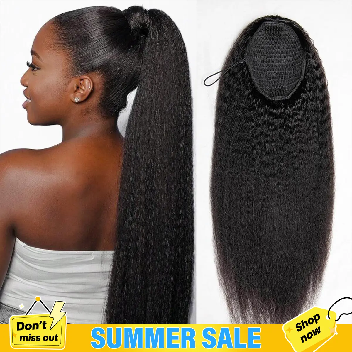 [New In] Bgmgirl Kinky Straight High-Density 10-Sec Ponytail Protective Hairstyle Draw-string Ponytail Hair Extensions Ponytail 100% Human Hair Summer Vacation Style #DealsForYouDays