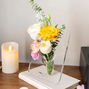 Clear Acrylic Photo Frame Flower Vase, 8 X 6 Inch Aesthetic Unique Flower Vase For Centerpieces, Decorative Picture Frame Vase, Flower Frame Vase For Home Room Office Wedding Acrylic Decor