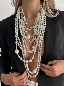 Boho Multi-Layer Faux Pearl Necklace for Women, Vintage Statement Fashion Jewelry, Versatile Gift for Daily Wear and Parties
