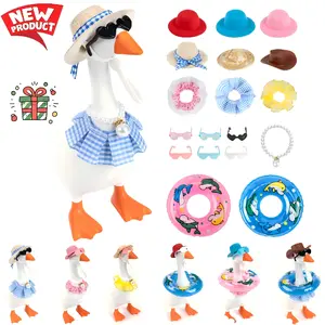 18 Pcs 7 Inch Desk Goose Summer Outfits Accessories, Mixed Style Hats Tutus Sunglasses Necklace & Swim Rings, Funny Magnetic Porch Goose Key Holder Decor Costume Kit (Goose Not Included)