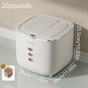 10lb/20lb Large Capacity Pet Food Storage Bin | Heavy-Duty Sealed Flip-Top Dispenser with Compatible Labels, Easy to Clean, Suitable for Dry Food & Kitchen Use, Square Plastic Container