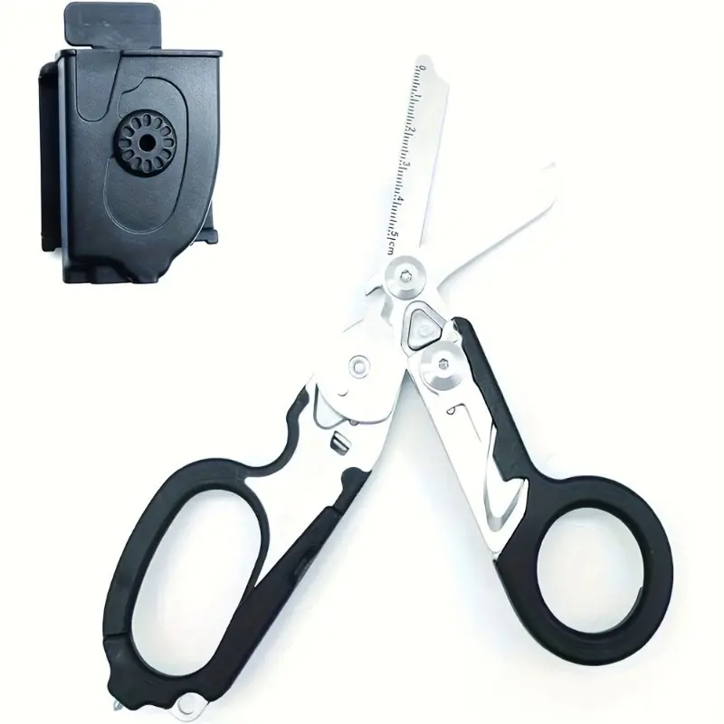 2-piece Tactical Heavy Duty Scissors and Sheath Combination Essential Tool Set Portable Folding EDC Multifunctional Stainless Steel Practical Scissors