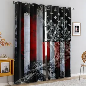2pcs American Flag Angel Print Blackout Curtains With Red And White Vertical Stripe Pattern Floor Standing Perforated Curtains; Modern Art Style Door And Window Curtains, Suitable For Bedroom And Living Room Decoration, Suitable For All Seasons
