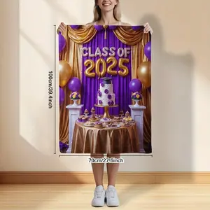 Luxurious Purple & Gold Class of 2025 Graduation Party Backdrop with Balloons, Graduation Cake & Festive Dessert Table Decorative Tapestry