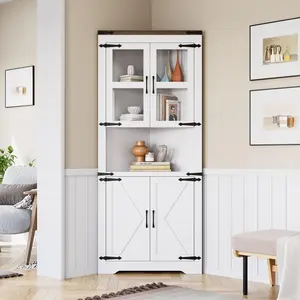 Tall Corner Storage Cabinet, Freestanding White Floor Cabinet with Doors & Adjustable Shelves for Bathroom, Kitchen or Living Room