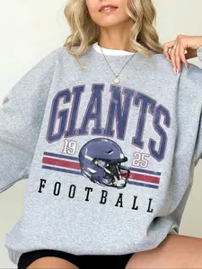 Unisex Retro 90s Style Giant Sweatshirt, New York Giants Football Pullover, Casual Fitted Graphic Tee, Thick Fabric, Fall & Winter Wear