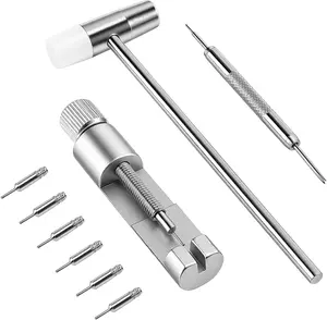 Solid Watch Link Removal Kit, Tools to Adjust and Remove Bracelets，Watch Strap Size Adjuster, Watch Band Adjustment Tool Kit with 6 Extra Pins and 1 Hammer