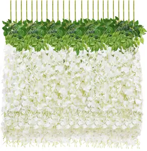 24 count Wisteria Hanging , 3.6ft  Wisteria Vines Artificial Wisteria Garland Silk Flower String for Wedding Arch Garden Party  Ceiling Wall Backdrop Tent Decoration (White)