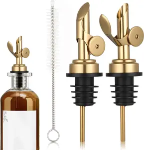2 PCS Weighted Stainless Steel Bottle Pourers, Olive Oil Dispenser Spout, Self Closing Liquor Pour Spout, Weighted Pourer for Liquor Bottles, Oil Bottles, Vinegar, Syrup and Alcohol, Gold