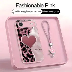 Suitable for [iPhone 17 Air] high-end phone case，a beautiful four-leaf clover lanyard is included,simple leopard print heart pattern,a variety of colors are available for you to choose from YM99