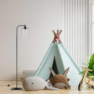 2024 Radiant Sky Arc Floor Lamp - Industrial Chic, Sleek Glass Shade, 2 Energy-Saving Bulbs, Stands Tall for Grand Ambiance