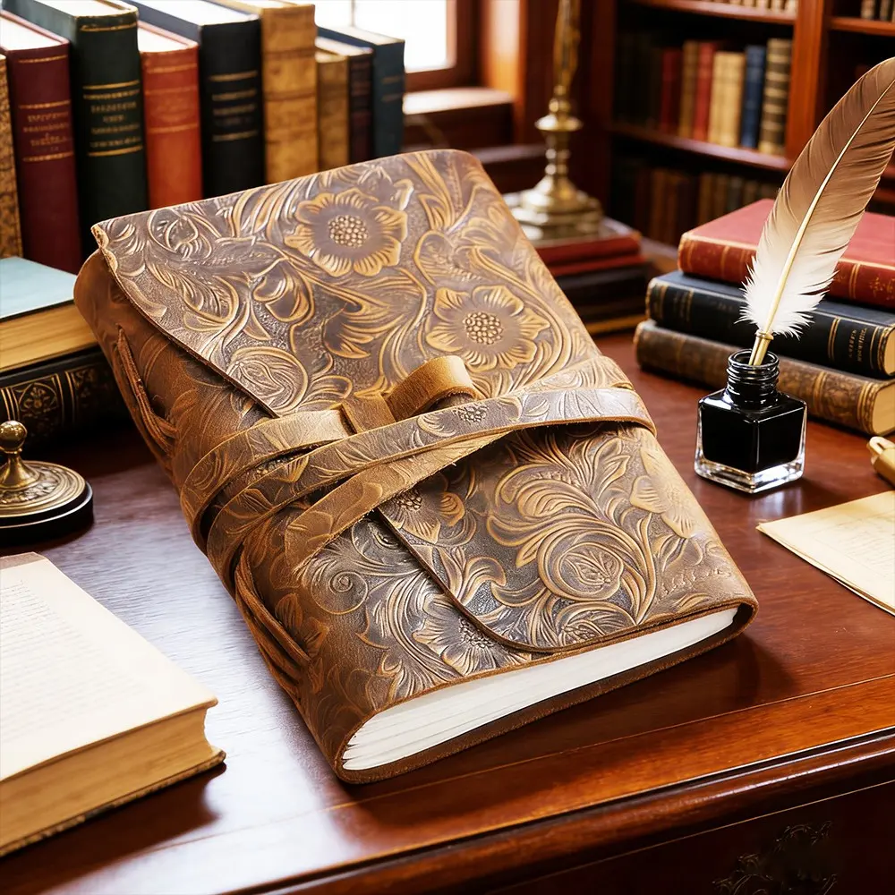 Leather Journal Notebook - Genuine Leather Journals for Writing 240 Pages 6x8 Inches Vintage Design Journal For Man and Women Gifts For Man Artist,Travel Journal, Durable Drawing Notebook, Brown
