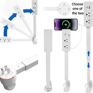 Power Strip Extender with USB-A USB-C Ports, 2 Ac Outlets, Rotates 180°, Fits Sofa Bedside Table Desk, Reach Hard-To-Reach Spaces, Power Socket Extender