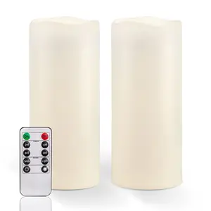 10" x 4" Large Waterproof Outdoor Flameless Candles with Remote Control and Timer, Battery Operated Flickering LED Pillar Candles for Outdoor Larterns, Porch, Long Lasting, Set of 2