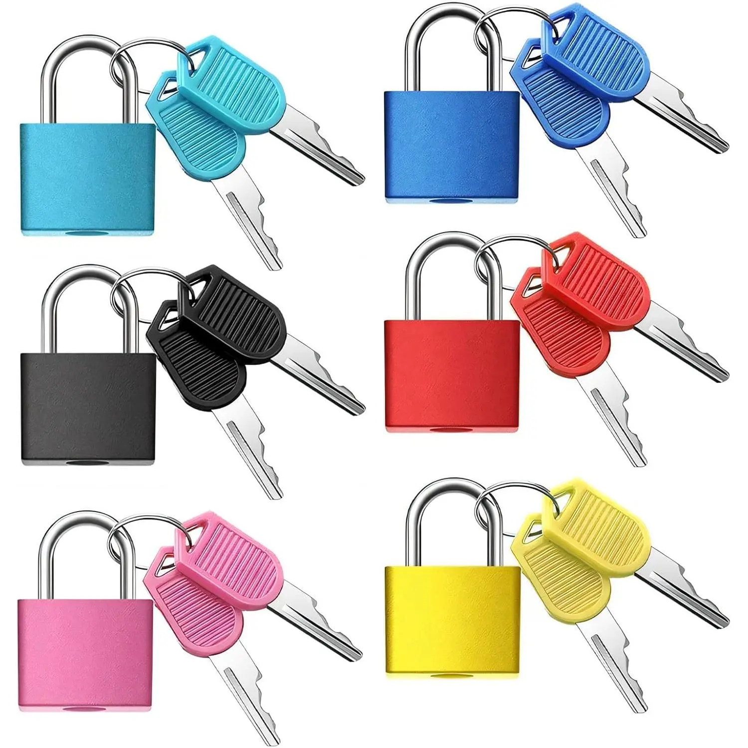 6Pcs Mini Keyed Padlocks, Small Plastic-Covered Hardware Padlocks for Suitcase, Backpack, Bag