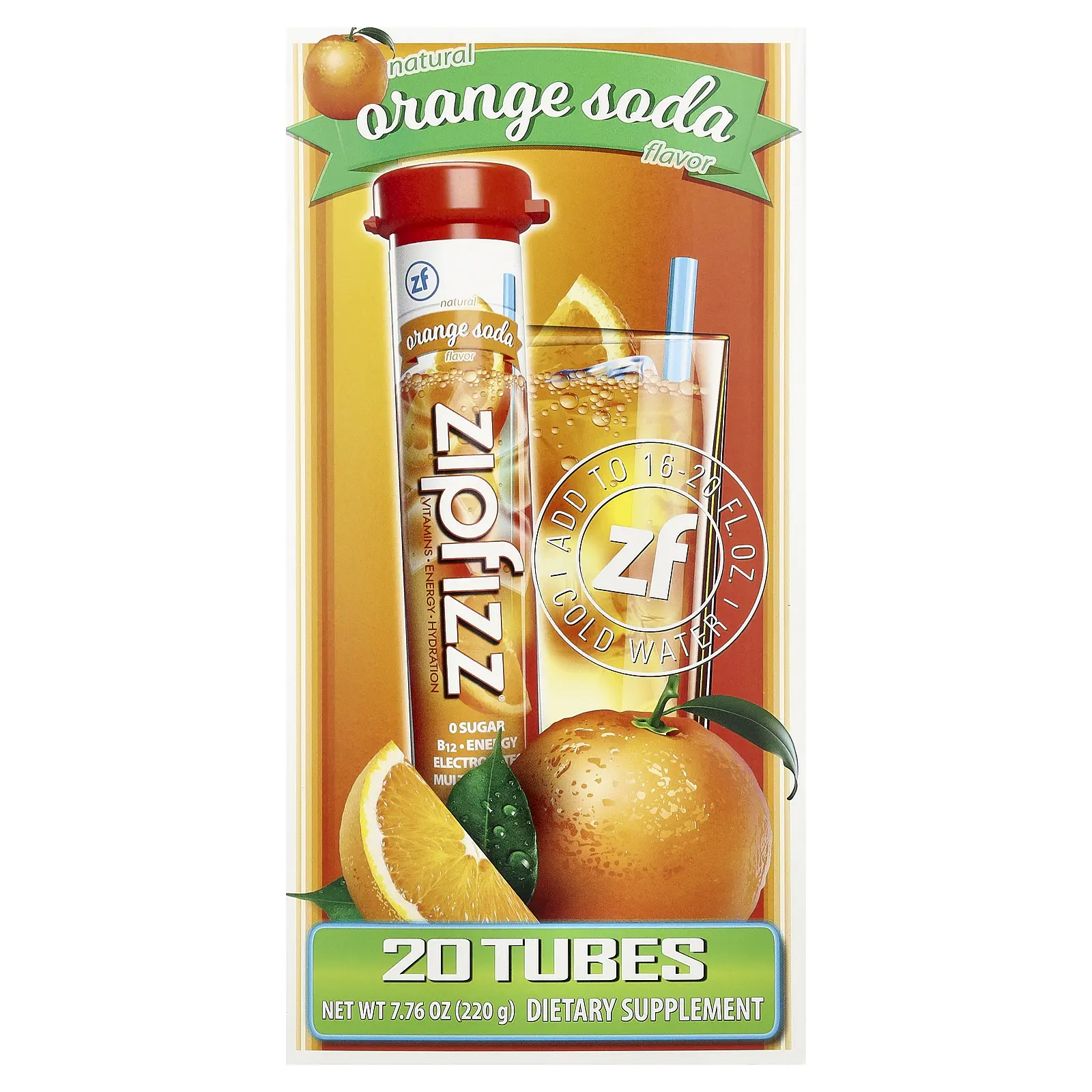 Zipfizz Energy Drink Mix, Orange Soda, 20 Tubes, 0.39 oz (11 g) Each