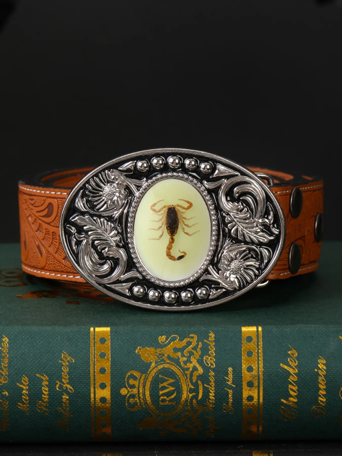 Western Cowboy Style Belt Buckle, Animal Pattern Design, Smooth Round Hole, Unisex Fashion Accessory, All Seasons Wear, Studded Buckle, Buckle Detail