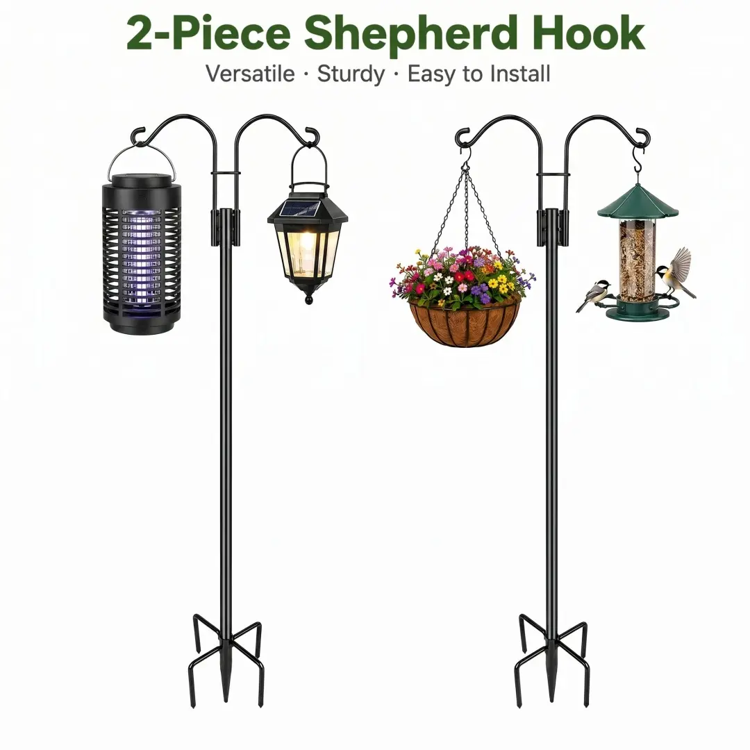 XDW-GIFTS 2-Pack Heavy-Duty Metal 92in Hanging Pole Stands, Versatile Garden Bird Feeder Accessories with Steady 5-Prong Hold, Dad-Day Gift Pick for Home Improvement & Garden Decor