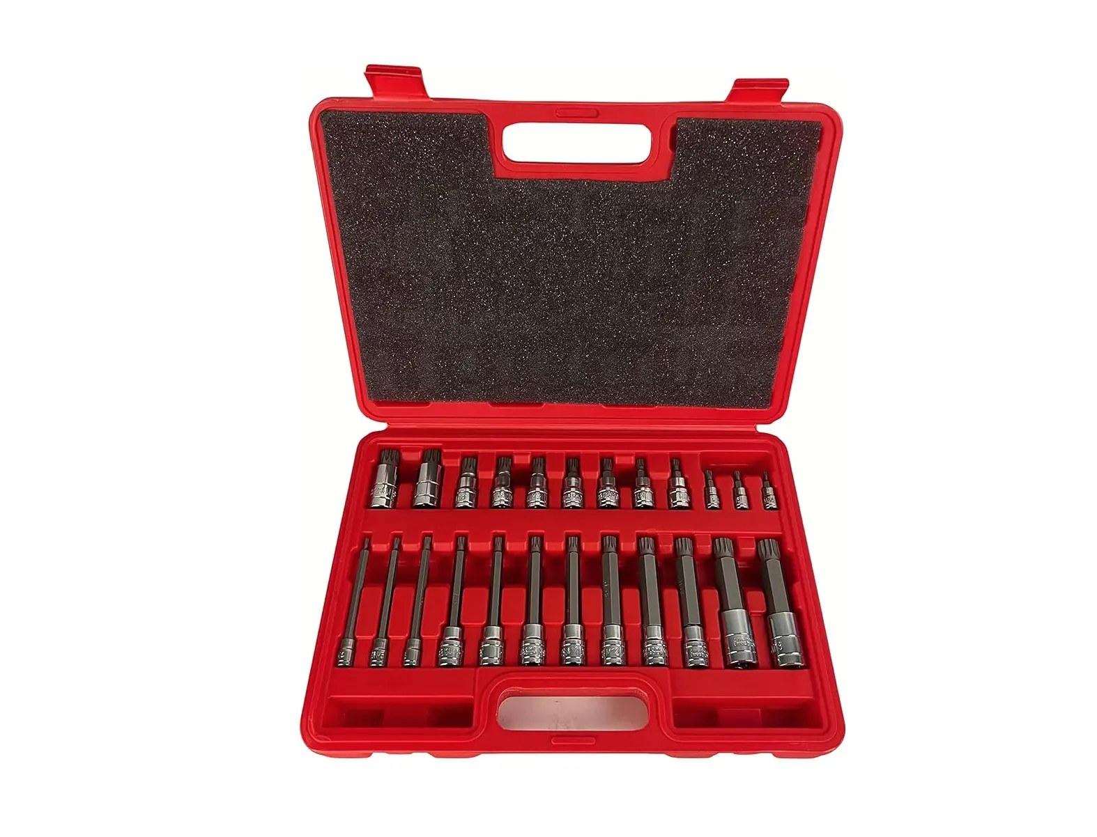 24pc Long & Short Spline Bit Deep Socket Wrench Set, S2 Steel Alloy XZN Triple Square 12PT Less Slippage Radius Corner Guard Tool, 1/2" dr. x 2-11/64", 1/4" dr., for Mechanics & European Car Repair - 88189 (Inches Compatible)