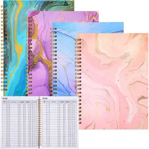 4 Pcs Accounting Ledger Book Spending Account Tracker Notebooks Spiral Bound Balancing Checkbook Check Register for Small Business Bookkeeping Total 200 Sheets Colored Marble Pattern