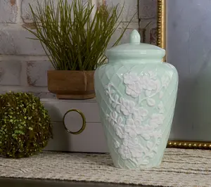 10" Illuminated Porcelain Embossed Ginger Jar
