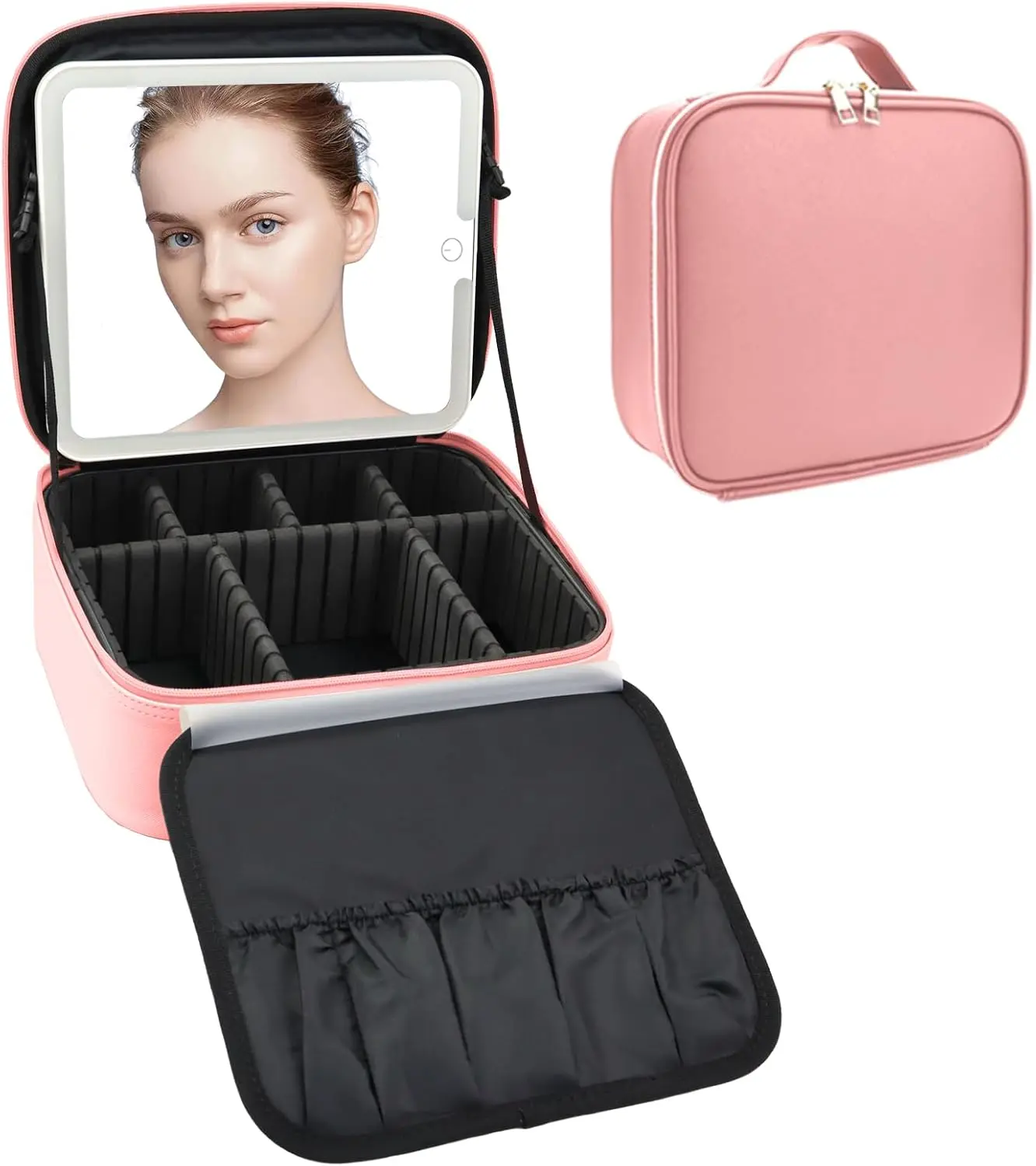 Chic Portable LED Vanity Case with Built-In Mirror - Waterproof PU Leather Travel Cosmetic Bag, Lipstick Organizer, Mirror Pouch, Mini Vanity Aesthetic Pouch, Adjustable Dividers, Leakproof, Dustproof Handheld Organizer