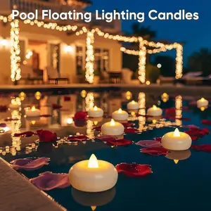 Homemory 24Pack 2” Flameless Led Floating Candles, 200 Hour Plastic Battery Operated Flickering Waterproof Tealights for Cylinder Vases, Centerpieces at Wedding, Party, Pool, Holiday (White Base)