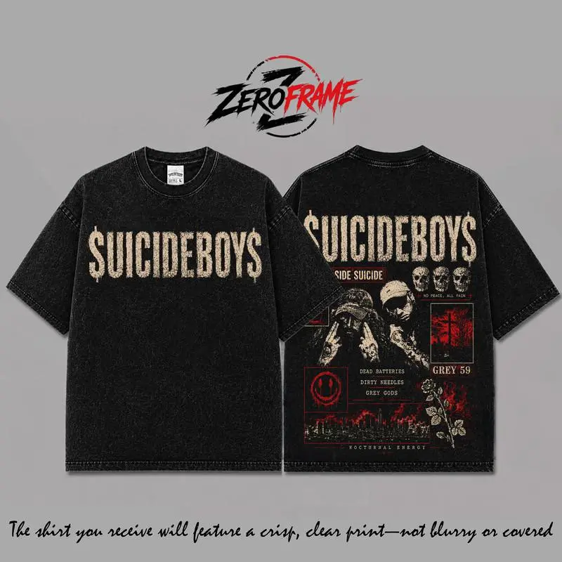 GreyDay 2026 Tour Graphic Black Washed T-Shirt Ver 2, Suicideboys G59 Music Tour Merch, Bones Night Lovell Germ Ramirez Black Smurf Concert Tee, Underground Hip Hop Rap Shirt, Festival Fan Apparel, Live Show Graphic Tee, Unisex Streetwear Gift