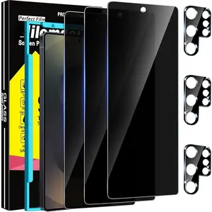 3 Pack Privacy Screen Protector for Samsung Galaxy S25 Ultra Tempered Glass with 3 Pack Camera Lens Protector, Ultra 9H Accessories [Support Fingerprint Unlock] Black