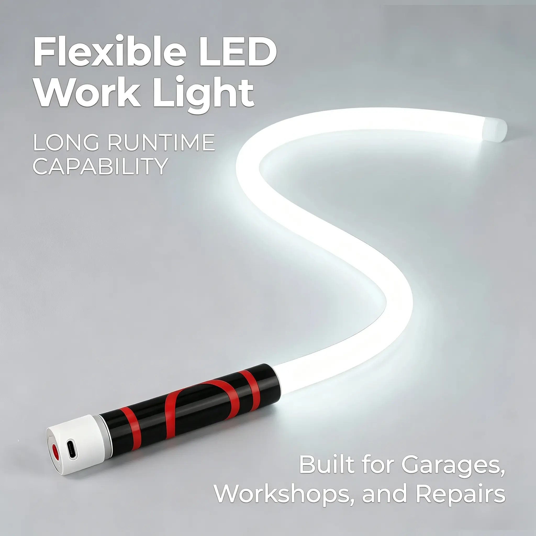 29" Bendable USB Rechargeable High Lumen LED Flashlight Stick - Hands-Free Inspection Work Light for Workshop, Car Repair, Camping, Summervibes