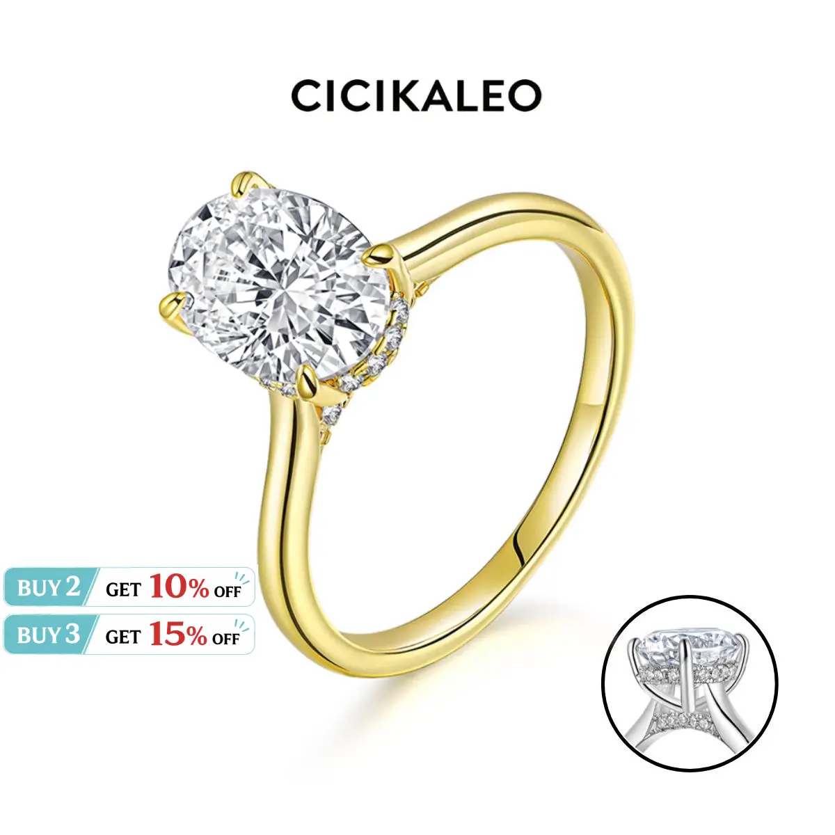 CICIKALEO 2CT Oval Cut Moissanite Rings for Women Lab-Created 18K Gold Plated Engagement Wedding Gift for Her R031 #Summervibes tiktokshopbacktoschool
