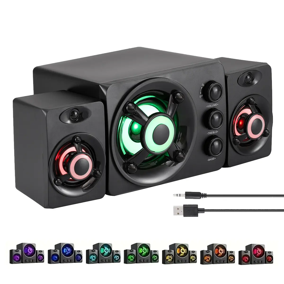 Dazone RGB Computer Speakers with Subwoofer, Enhanced Bass, Plug-and-Play, USB-Powered, 3.5mm Aux-in for Desktop, Laptop