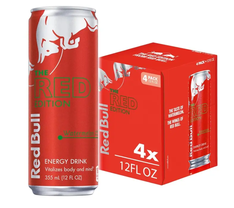 Red Bull Red Edition Energy Drink, Watermelon, with 114mg Caffeine plus Taurine & B Vitamins, 12 Fl Oz, Pack of 4 Cans