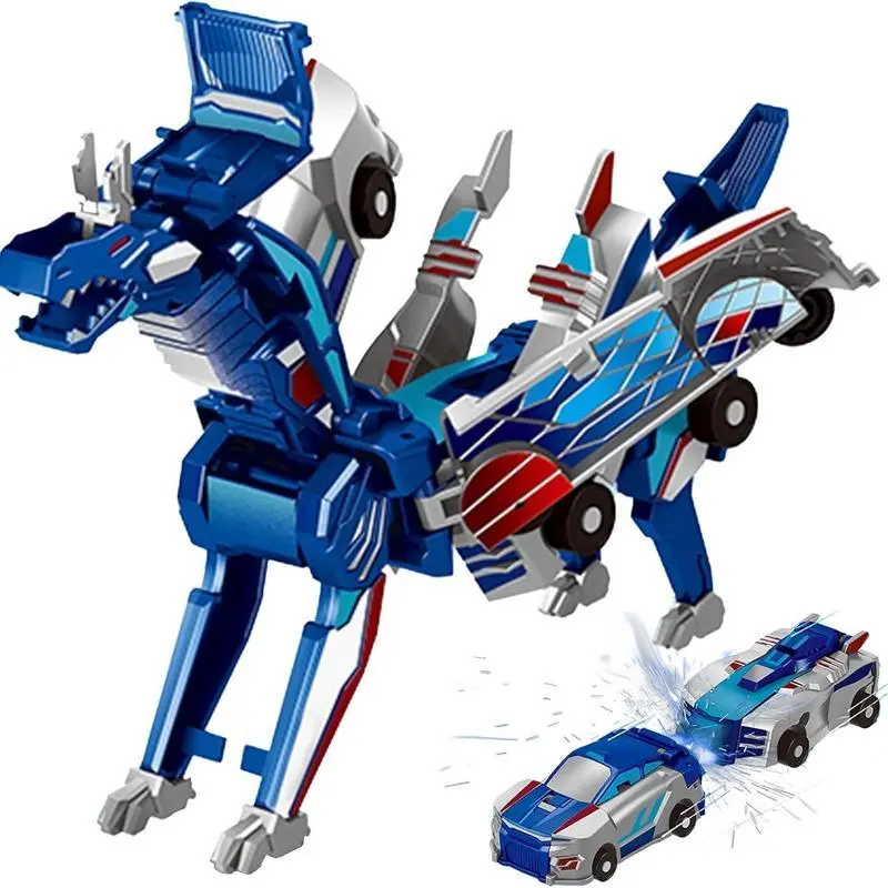 Transformer  Magnetic Dinosaur  Car Toy, 2-in-1 Magnetic Cars That Transform into Flying Dragon and Unicorn, Automatic Collision Transforming Toy, Fun STEM Toy Birthday Christmas Gift for Boys & Girls
