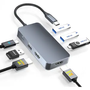 Docking Station Dual  for // Laptops, 7 IN 1 USB C to Dual HDMI Adapter Multiport Hub with 2*4K , 3*USB-A/USB-C Data Port, 100W PD, HDTV Splitter for Dual Monitors Extended Display