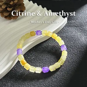 Natural Citrine & Amethyst Wealth-Attracting Bracelet, Energy Healing Beaded Bracelet, Positive Energy Wealth Enhancement Emotional Balance, Unisex Jewelry, November Birthstone, Gift for Memorial Day, Graduation Gift
