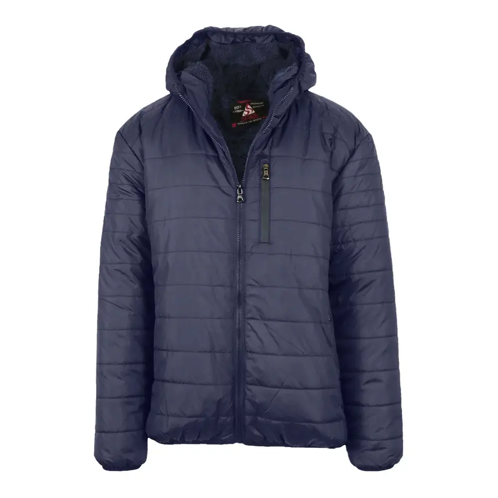Spire By Galaxy Men's Puffer Jacket, Lightweight Water-Resistant Modern-Fit Coat with Faux Shearling Lined Hood, Ribbed Cuffs & Pockets, Fabric