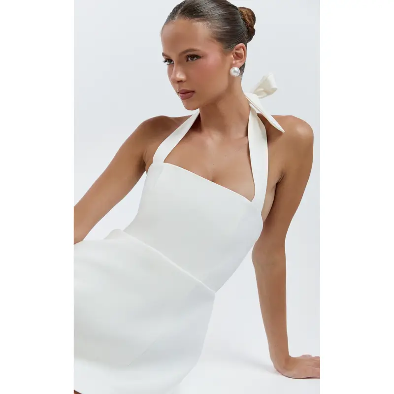 Gigi Mini Linen Blend Dress - Sweetheart Tie Back Scallop Detail Dress in  Off White - TikTok Shop