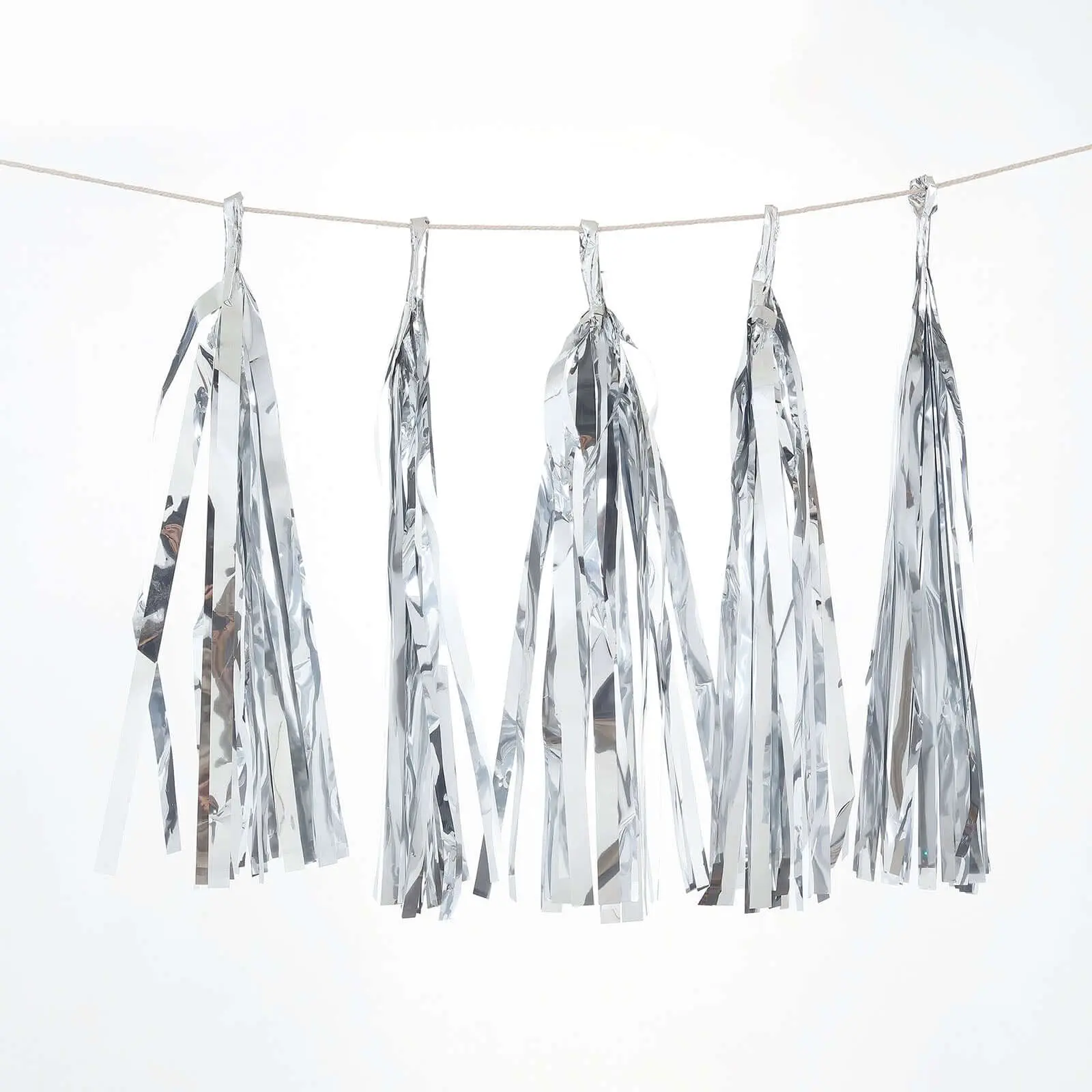 7.5ft Metallic Silver Foil Tassel Fringe Garland - Long Length Tinsel Streamer for Holiday, Baby Shower Celebrations, Ceiling Mount & Backdrop Decorations, Home Festive Supplies