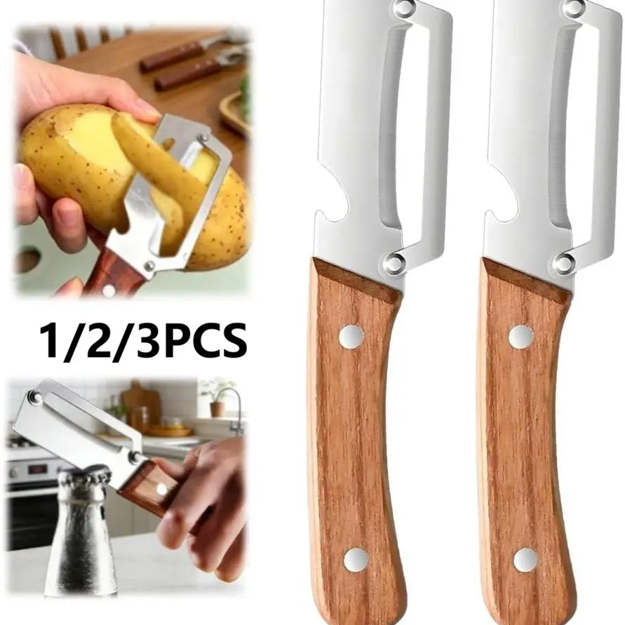 2-in-1 Vegetable Peeler with Bottle Opener, Stainless Steel Kitchen Peeler with Wooden Handle for Potatoes, Vegetables & Fruit, Kitchen Peeling Utensils, Vegetable Peelers For Kitchen, Veggie Peeler