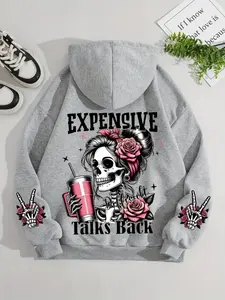 Women's Halloween Skull Skeleton Hoodie with Kangaroo Pocket, Long Sleeve Drawstring Pullover, Loose Fit Fall Winter Fashion Sweatshirt