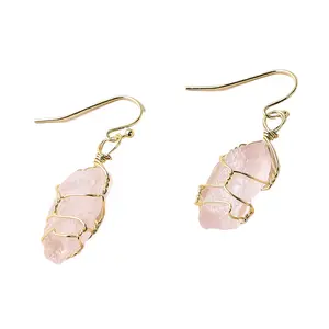 Raw Rose Quartz Wire Wrapped Earrings