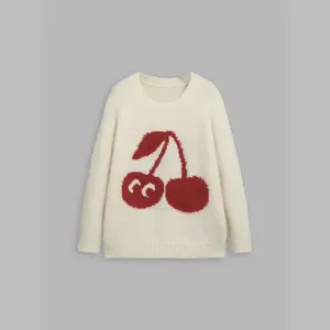 Cider [size 2-26] Knit Round Neckline Cherry Oversized Sweater