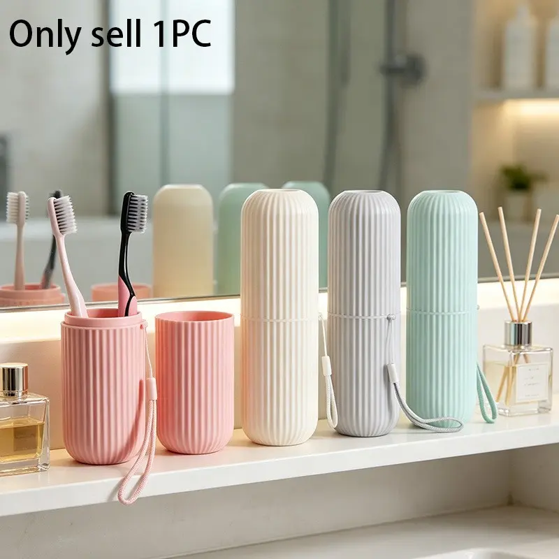 Portable Travel Toothbrush Storage Box Case with Mouthwash Cup, Compact & Space-Saving, Hygienic Design for Business Trips, Easy Cleaning, Toothbrush Organizer