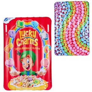Lucky Charms Reversible Pool Float - Officially Licensed Double Sided Cereal Box and Rainbow Charm Inflatable with Built In Handles Extra Large 5.8 Foot Cereal Shaped Floatie for Pool Beach and Lake