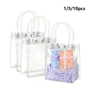 1/5/10pcs Transparent Gift Bags with Handles, Waterproof Small Candy Bags, Wedding Birthday Halloween Christmas Party Supplies