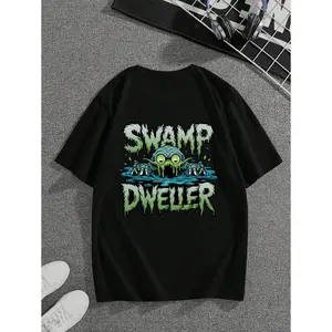 Swamp Dweller Mystical Creature Graphic Unsiex T Shirt -100% Cotton - Swamp Monster And Text Graphic Design For Casual Wear And Halloween Party for Women Men