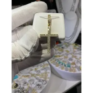 Vermeil Micropave Double Row Moissanite Cross Pendant