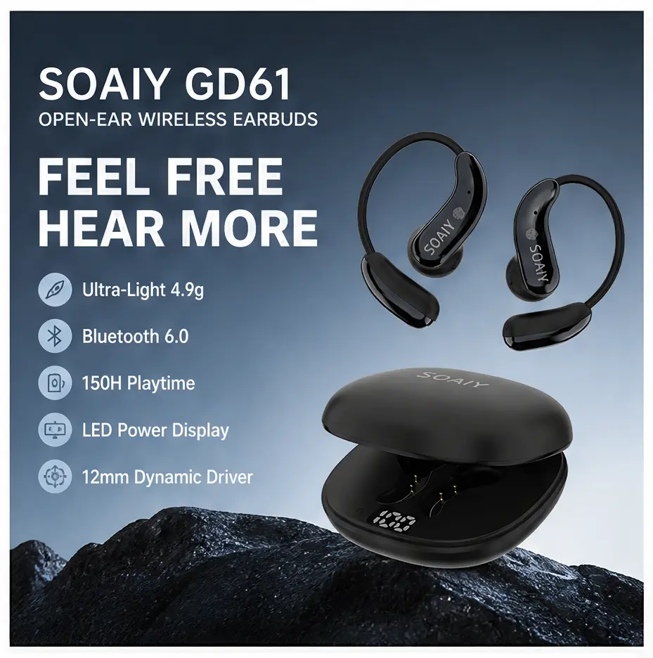 SOAIY Bluetooth EarBuds Bluetooth Headphones with ENC Noise Cancellation 150H Playtime Wireless Earbuds Bluetooth 6.0, IPX5 Waterproof & Sweatproof Wireless Headphones, Use for Workout, Hiking, Gaming, Sport Earphones