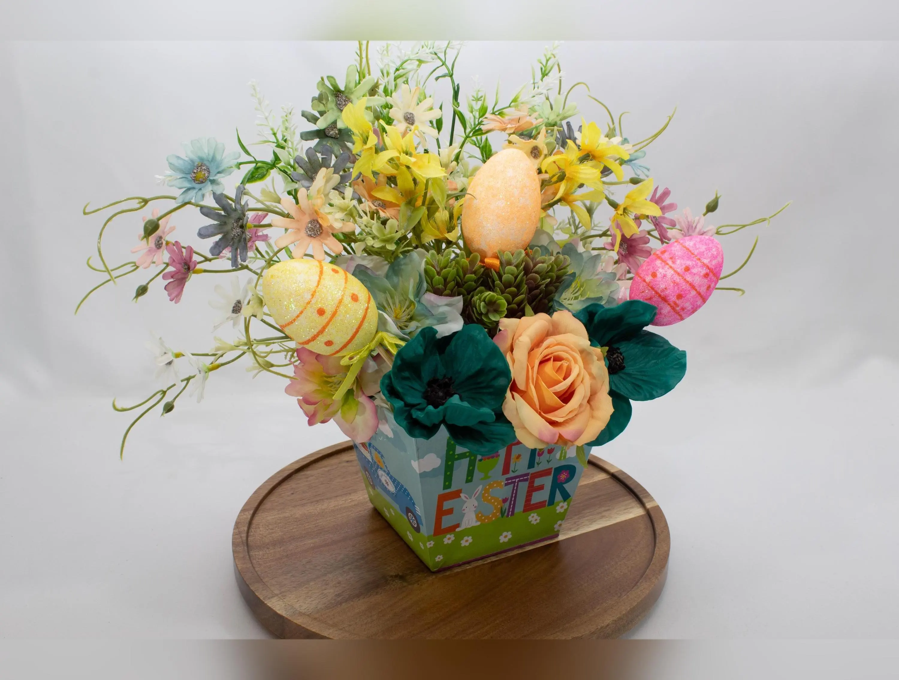 Easter Floral Arrangement – Spring Centerpiece with Colorful Eggs
